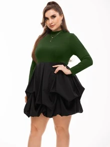 Plus Colorblock Stand Neck Dress
