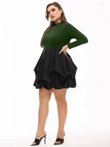 Plus Colorblock Stand Neck Dress