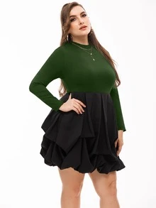 Plus Colorblock Stand Neck Dress