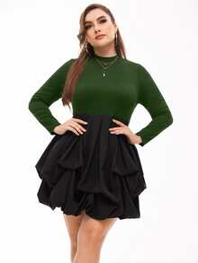 Plus Colorblock Stand Neck Dress