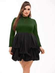 Plus Colorblock Stand Neck Dress