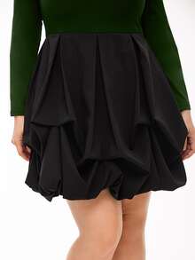 Plus Colorblock Stand Neck Dress