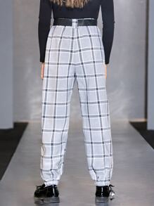 SHEIN 女孩格紋印花腰帶長褲
