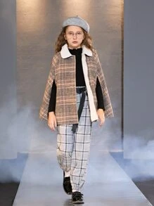 SHEIN 女孩格紋印花腰帶長褲