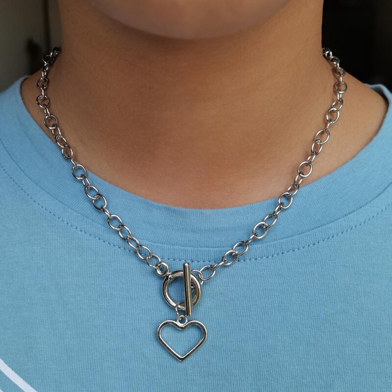 

Heart Pendant Chain Necklace, Silver