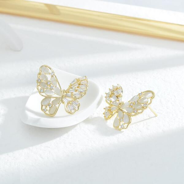 

14K Gold Plated Zircon Butterfly Decor Stud Earrings