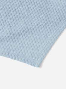 SHEIN 青少年女孩方領不對稱下擺羅紋針織T恤 - 淺藍色 - 查看 4