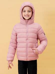 SOLOCOTE Tween Girl Lightweight Pink Water-resistant Hooded Down Jacket For Christmas Winter - Dusty Pink - View 1