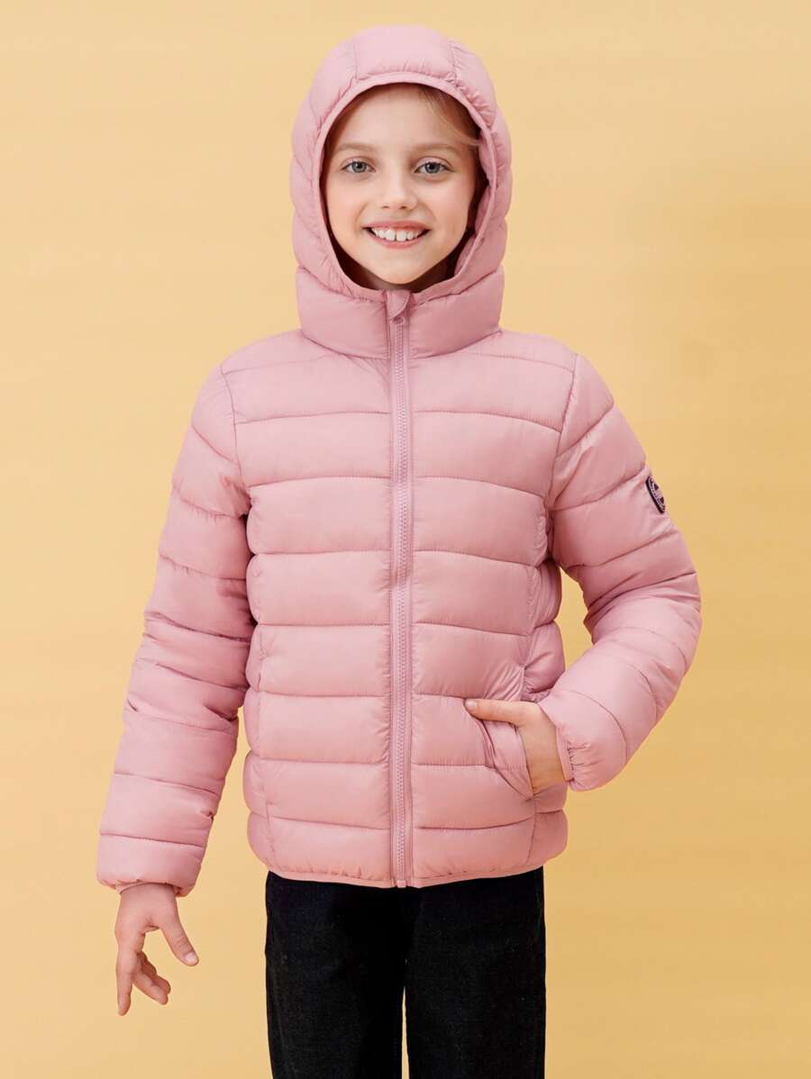 SOLOCOTE Tween Girl Lightweight Pink Water-resistant Hooded Down Jacket For Christmas Winter - Dusty Pink - View 1