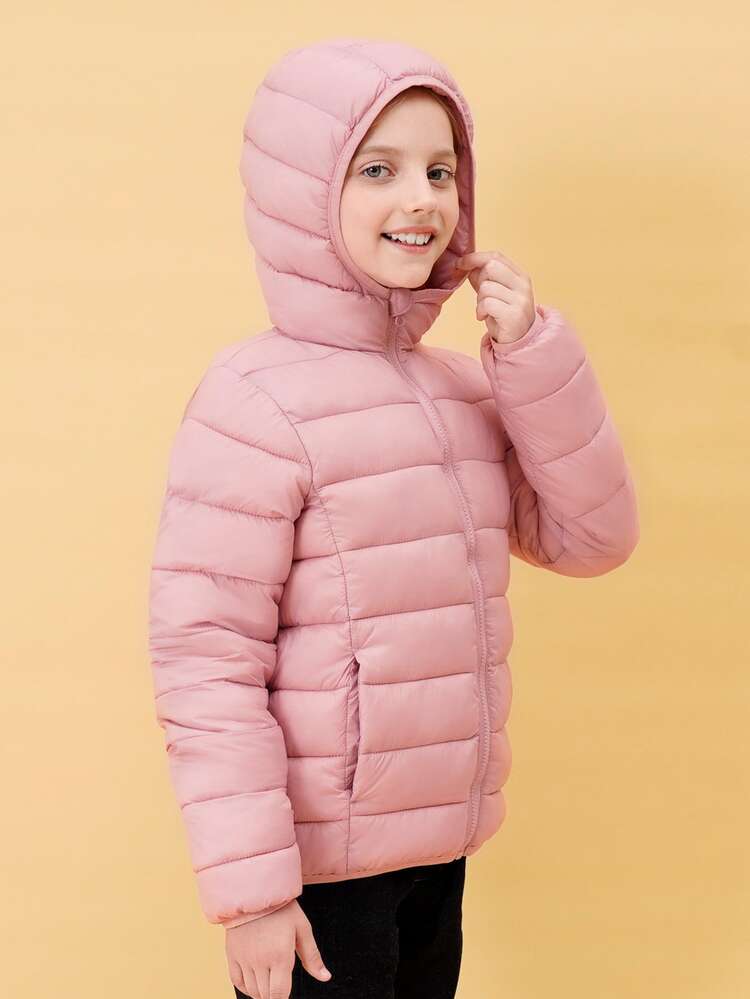 SOLOCOTE 女大童輕便粉色防水連帽羽絨服適用於聖誕冬天 - 藕粉色 - 查看 4