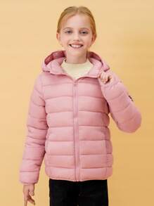 SOLOCOTE Tween Girl Lightweight Pink Water-resistant Hooded Down Jacket For Christmas Winter - Dusty Pink - View 5