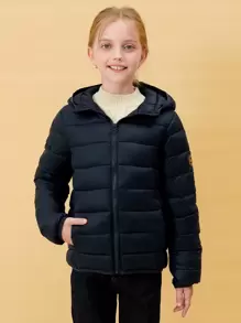 Tween Girl Lightweight Waterproof Hooded Down Jacket For Christmas Winter - Navy Blue - View 1