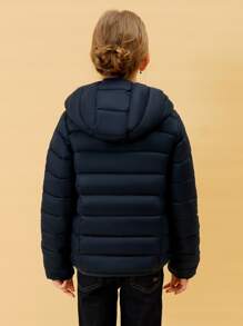 Tween Girl Lightweight Waterproof Hooded Down Jacket For Christmas Winter - Navy Blue - View 2