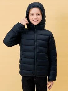 Tween Girl Lightweight Waterproof Hooded Down Jacket For Christmas Winter - Navy Blue - View 8