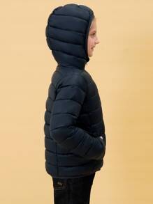 Tween Girl Lightweight Waterproof Hooded Down Jacket For Christmas Winter - Navy Blue - View 5