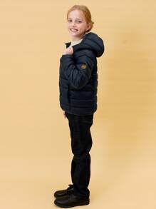 Tween Girl Lightweight Waterproof Hooded Down Jacket For Christmas Winter - Navy Blue - View 7