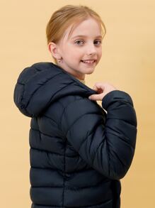 Tween Girl Lightweight Waterproof Hooded Down Jacket For Christmas Winter - Navy Blue - View 4