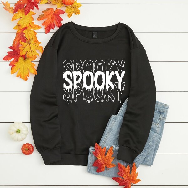 

Plus Letter Graphic Thermal Lined Sweatshirt, Black
