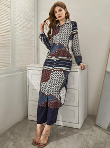 Modelyn Bộ đồ hai mảnh nữ Chuỗi Hình học Họa tiết khăn Thanh lịch - Nhiều màu - Xem 4