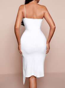 SHEIN SXY One Shoulder Split Thigh Bodycon Dress - White - View 2