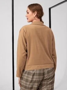 Plus Lapel Neck Flap Pocket Overcoat - Khaki - View 2