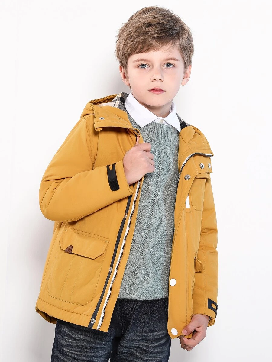 SOLOCOTE Tween Boy 翻盖口袋派克大衣