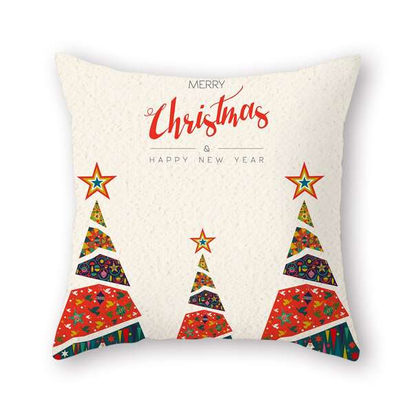 

Christmas Tree Print Cushion Cover Without Filler, Multicolor