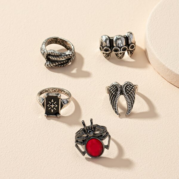 

5pcs Skull Decor Ring, Multicolor