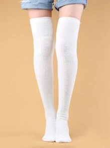Solid Over The Knee Socks - White - View 1