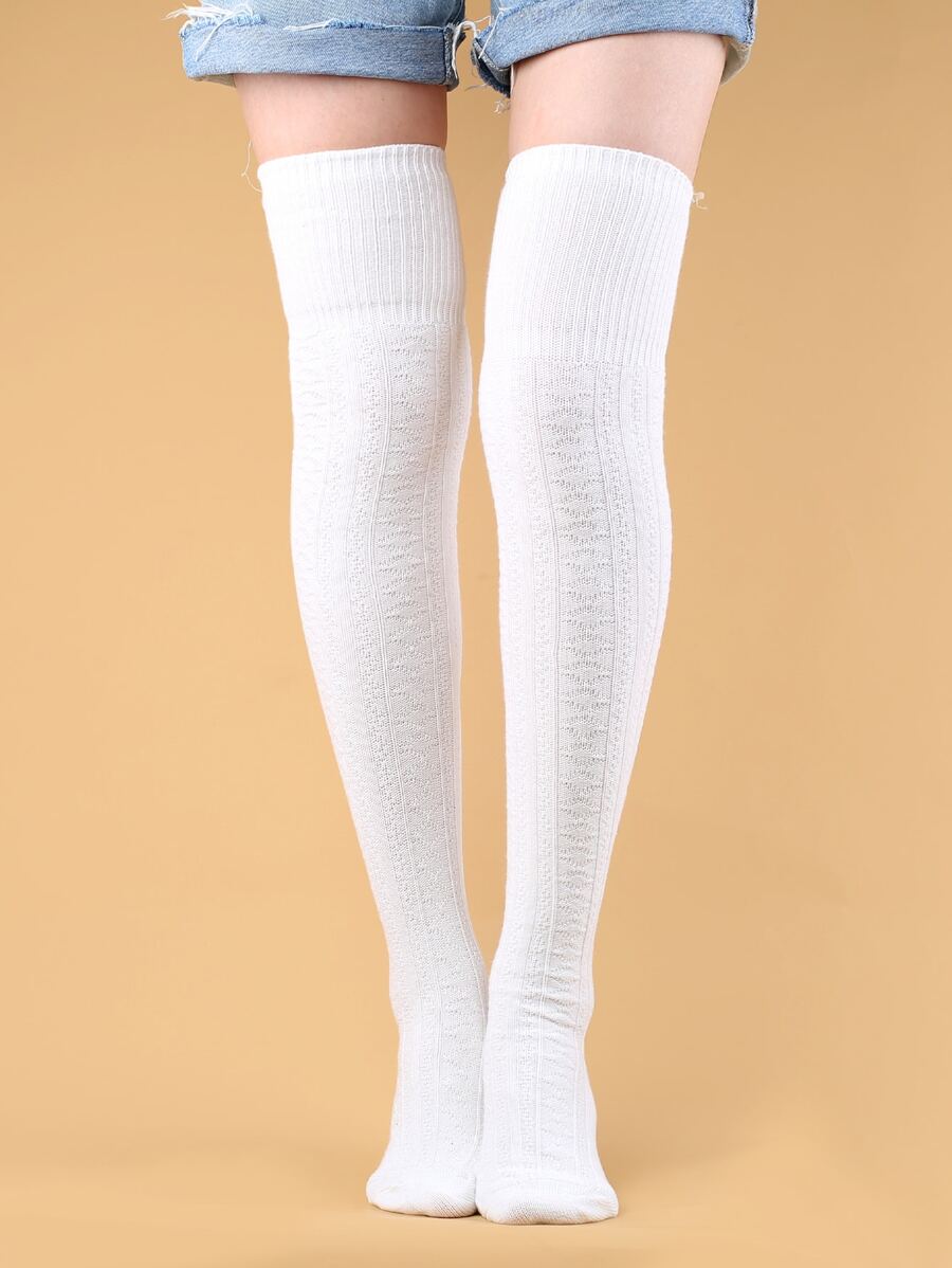 Solid Over The Knee Socks - White - View 1