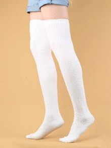 Solid Over The Knee Socks - White - View 2