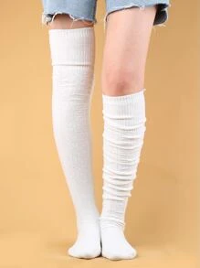 Solid Over The Knee Socks - White - View 3