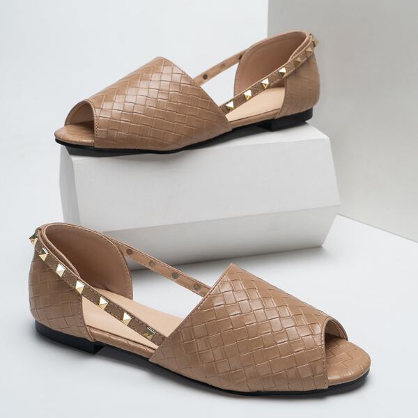 

Spiked Decor Braided Detail Flats, Khaki