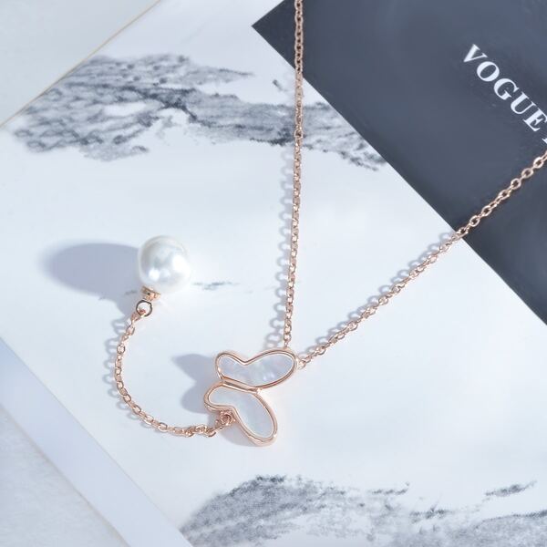

18K Gold Plated Butterfly Charm Necklace, Rose gold