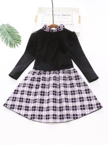 Niñas Vestido camisero de cuadros de color combinado - Multicolor - Ver 2