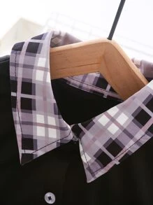 Niñas Vestido camisero de cuadros de color combinado - Multicolor - Ver 5