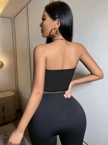 SHEIN SXY Áo crop top satin - màu đen - Xem 2