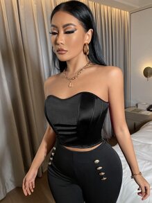 SHEIN SXY Áo crop top satin - màu đen - Xem 5