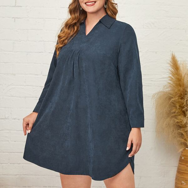 

Plus Solid Tunic Dress, Navy blue