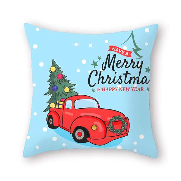 

Christmas Car & Tree Print Cushion Cover Without Filler, Multicolor