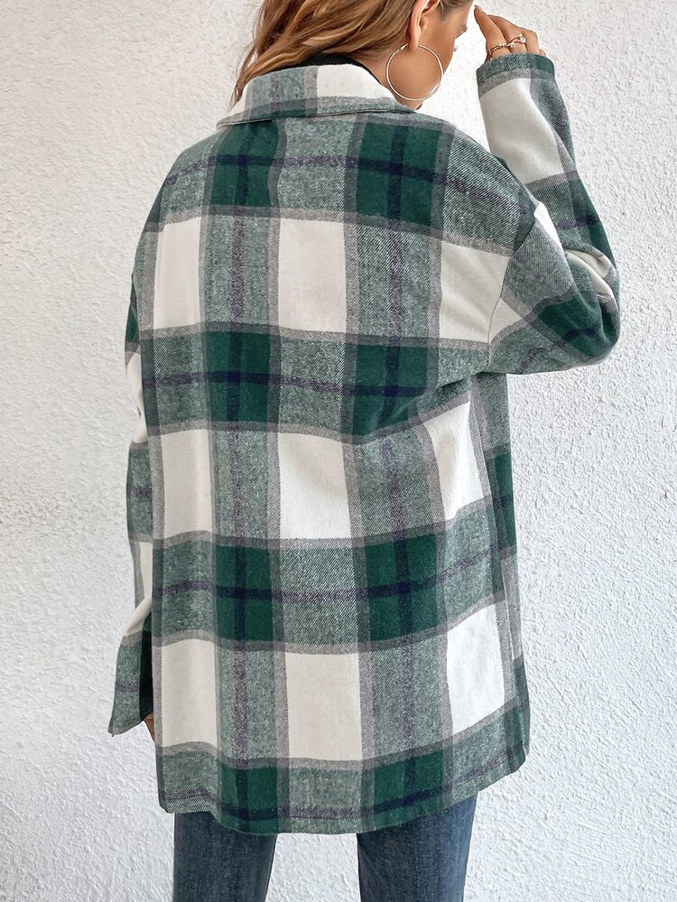 SHEIN LUNE 格紋印花落肩袖翻蓋細節外套 - 彩色 - 查看 2