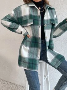 SHEIN LUNE Plaid Print Drop Shoulder Flap Detail Coat - Multicolor - View 3