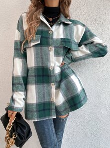 SHEIN LUNE Plaid Print Drop Shoulder Flap Detail Coat - Multicolor - View 4