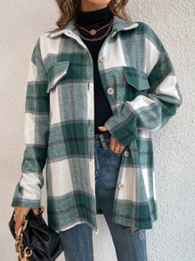 SHEIN LUNE Plaid Print Drop Shoulder Flap Detail Coat - Multicolor - View 5