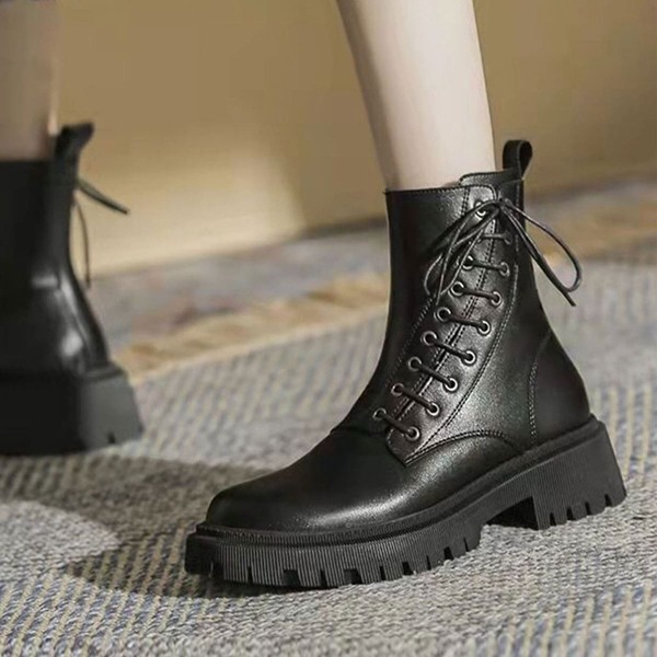 

Minimalist Lace Up Decor Side Zipper Fashion Boots, Black