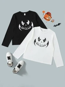 SHEIN 青少年女孩2入組萬聖節標語圖案T恤