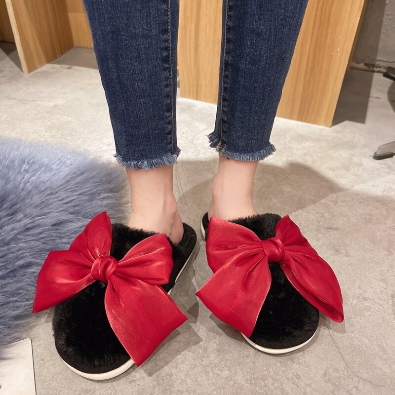

Bow Decor Fluffy Slippers, Multicolor