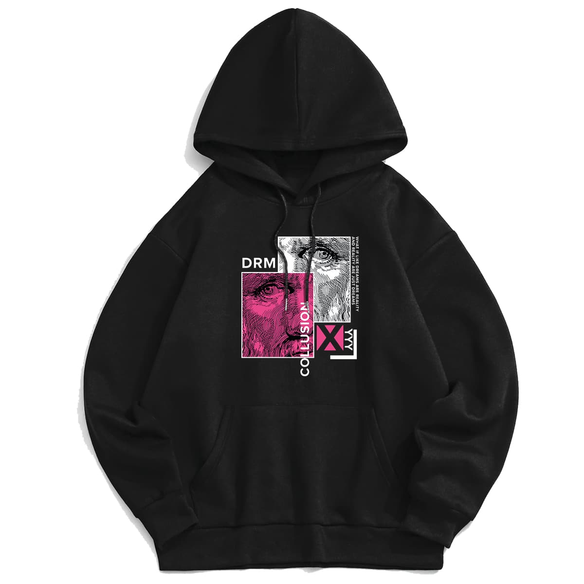 

Guys Letter Figure Graphic Kangaroo Pocket Drawstring Hoodie, Black