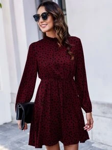 SHEIN Clasi Speckled Print Mock Neck Mini Dress - Multicolor - View 1