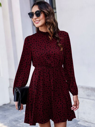 SHEIN Clasi Speckled Print Mock Neck Mini Dress